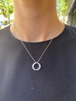 Collier deux cercles en or blanc pavé de diamants