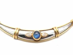 Collier deux ors avec saphir cabochon et diamant