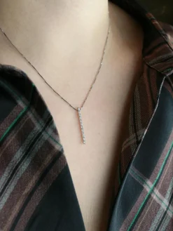 Collier diamant barrette verticale or blanc