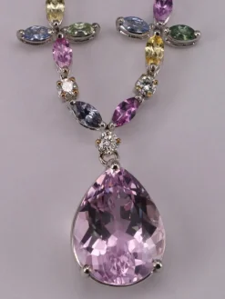 Collier Diamant Kunzite et Saphirs Pastel