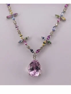 Collier Diamant Kunzite et Saphirs Pastel