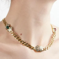Collier diamant rubis et émeraude