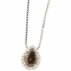 Collier diamant taille poire fantaisie brun et brillants