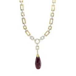 Collier diamants et rubis goutte