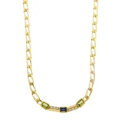 Collier diamants, saphir et péridot