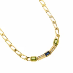 Collier diamants, saphir et péridot