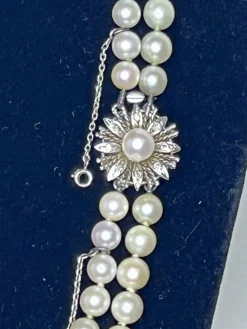 Collier Double Rangs 124 Perles de culture, fermoir or et diamants