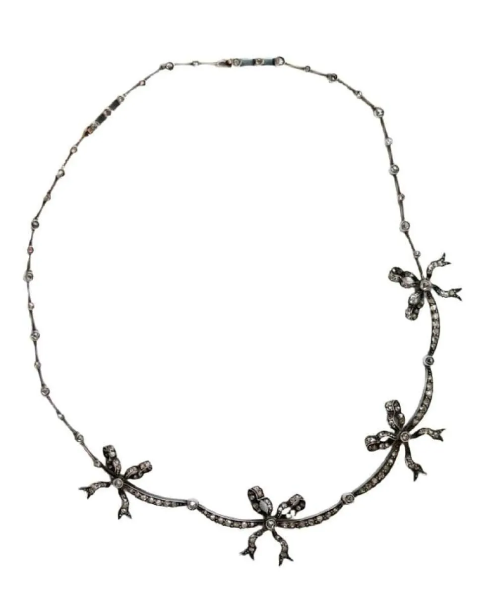 Collier Draperie 1900 Or Argent et Diamants