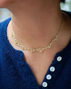 Collier Draperie Ancien Court Maille Filigrane Or Jaune
