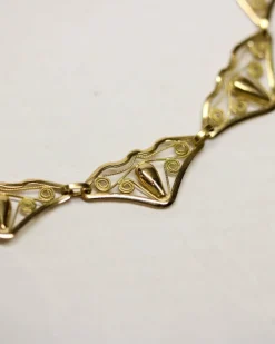 Collier Draperie Ancien Court Maille Filigrane Or Jaune