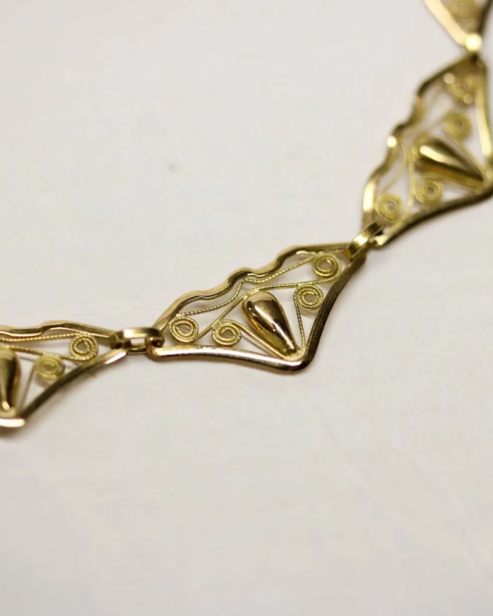 Collier Draperie Ancien Court Maille Filigrane Or Jaune