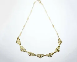 Collier Draperie Ancien Court Maille Filigrane Or Jaune