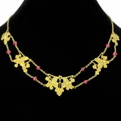 Collier draperie ancien or et spinelles