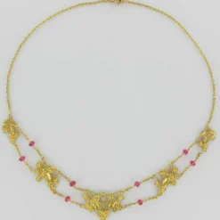 Collier draperie ancien or et spinelles