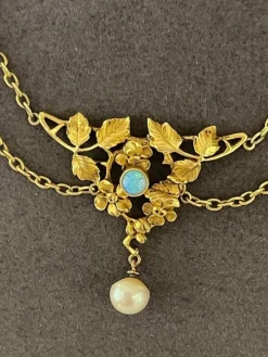 Collier Draperie Or Opales Perles Fines