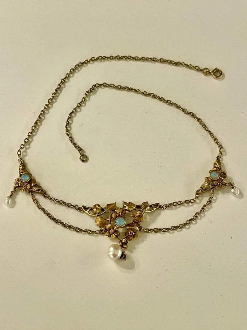 Collier Draperie Or Opales Perles Fines