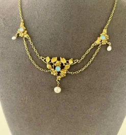 Collier Draperie Or Opales Perles Fines