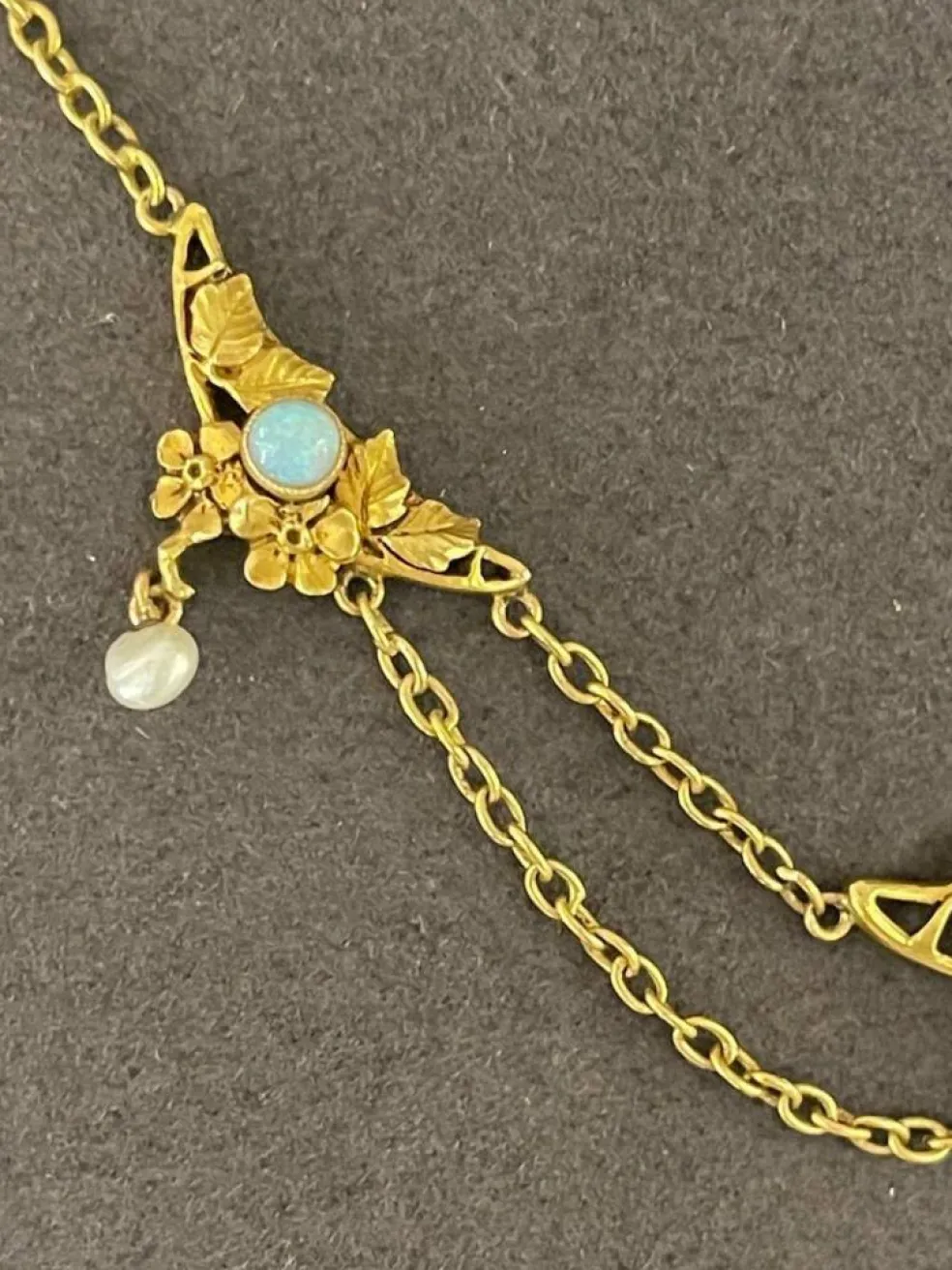 Collier Draperie Or Opales Perles Fines