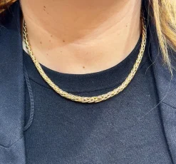 Collier en chute maille palmier or jaune