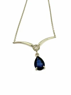 Collier en or blanc certifié IGI avec saphir et diamant