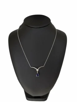 Collier en or blanc certifié IGI avec saphir et diamant