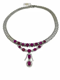Collier en or blanc diamants et rubis certificat IGI