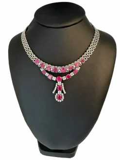 Collier en or blanc diamants et rubis certificat IGI