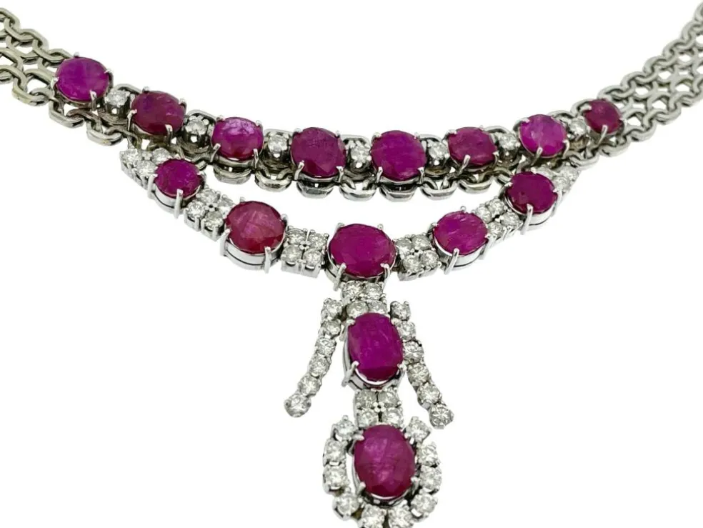 Collier en or blanc diamants et rubis certificat IGI