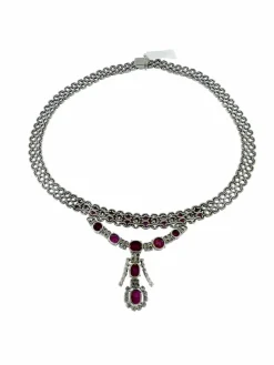 Collier en or blanc diamants et rubis certificat IGI