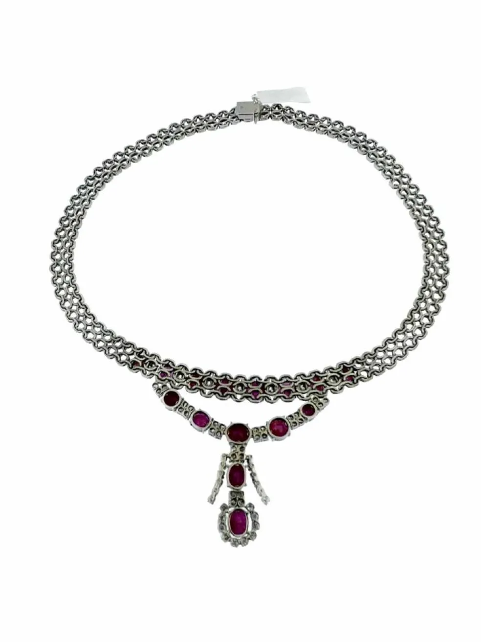 Collier en or blanc diamants et rubis certificat IGI