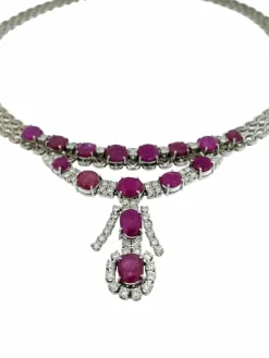 Collier en or blanc diamants et rubis certificat IGI