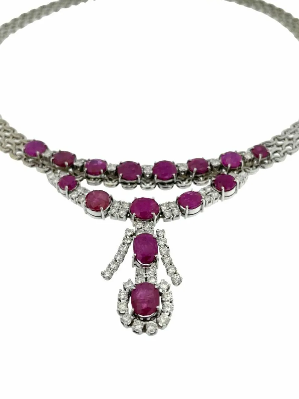 Collier en or blanc diamants et rubis certificat IGI