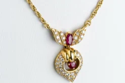 Collier en or jaune 18 carats Diamant et Rubis 1.78 carats