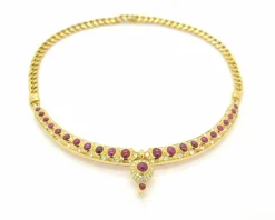 Collier en or jaune avec diamants et rubis