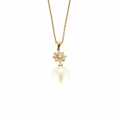 Collier en or jaune diamants et perle de culture