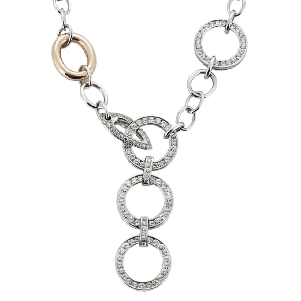 Collier en or jaune et or gris à maillons rond et diamants