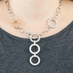 Collier en or jaune et or gris à maillons rond et diamants