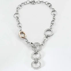 Collier en or jaune et or gris à maillons rond et diamants