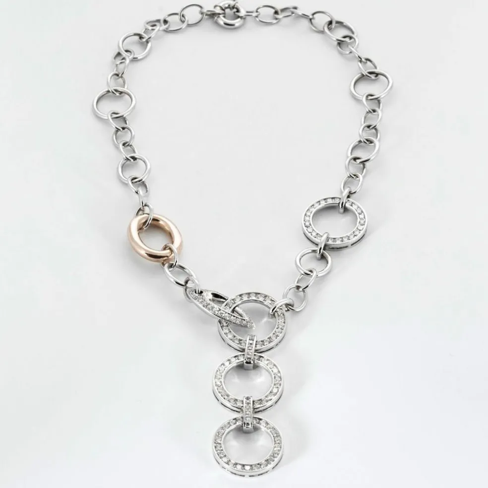 Collier en or jaune et or gris à maillons rond et diamants