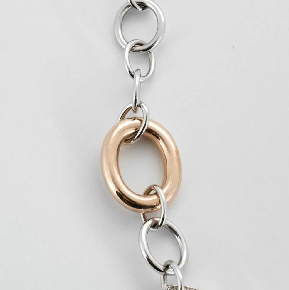 Collier en or jaune et or gris à maillons rond et diamants