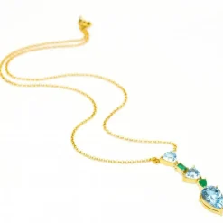 Collier en or jaune topaze émeraude