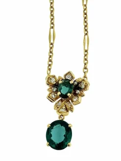 Collier en or jaune tourmaline, indigolite et diamants certificat IGI