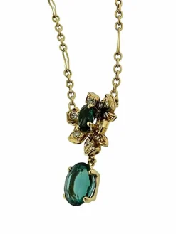 Collier en or jaune tourmaline, indigolite et diamants certificat IGI