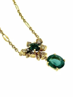 Collier en or jaune tourmaline, indigolite et diamants certificat IGI