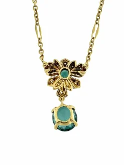 Collier en or jaune tourmaline, indigolite et diamants certificat IGI