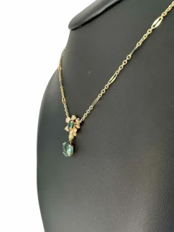 Collier en or jaune tourmaline, indigolite et diamants certificat IGI