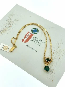 Collier en or jaune tourmaline, indigolite et diamants certificat IGI
