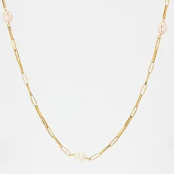Collier en or perles blanches et roses