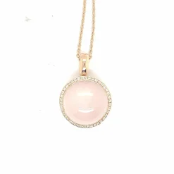Collier en or rose 18 carats avec quartz rose et diamant