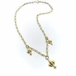 Collier fleur de lys victorien en or 14 carats avec chaîne faite main